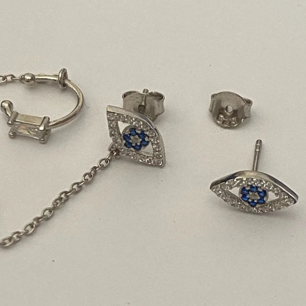 925 Silver evileye cz earrings with cuff chain
